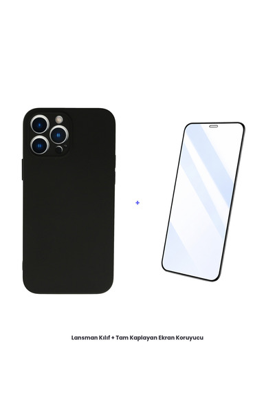 cepmoda حافظة آيفون 13 برو + مجموعة واقي شاشة مضاد للكهرباء الساكنة - أسود