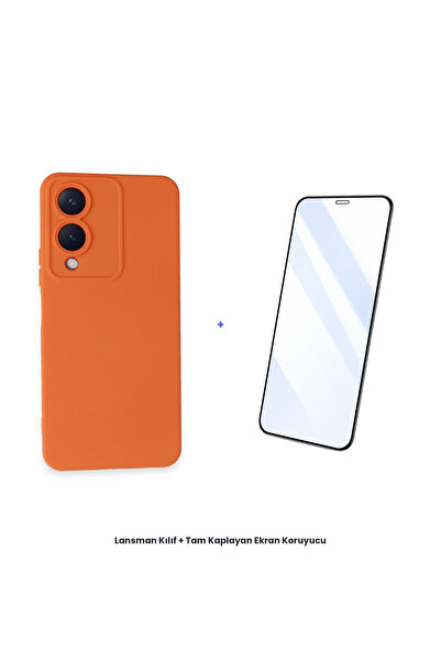 cepmoda حافظة إطلاق Vivo Y17S + مجموعة واقي شاشة مضاد للكهرباء الساكنة - برتقالي