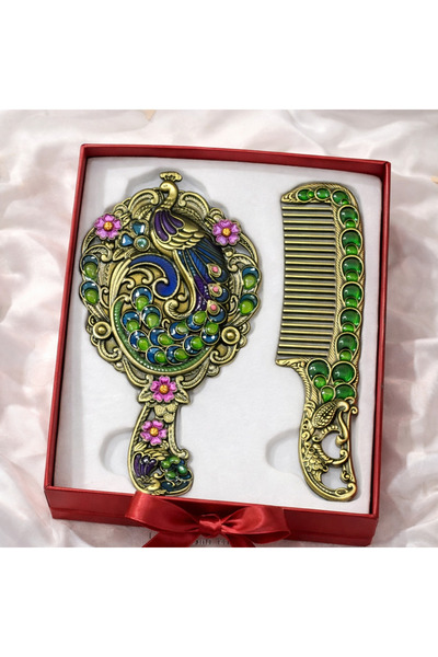 hediyeconcepti Ottoman Palace Collection Embroidered Hand Mirror and Comb Set...