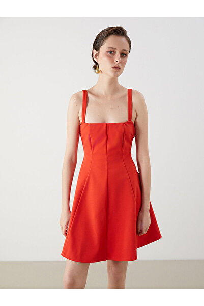 LC Waikiki Vizyon New Season Square Collar Strap Waist Fitted Mini Dress