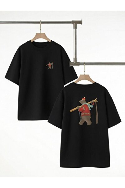 playwear Unisex Λευκό Oversize Βαμβακερό πλεκτό μπλουζάκι με στάμπα αρκούδας ...