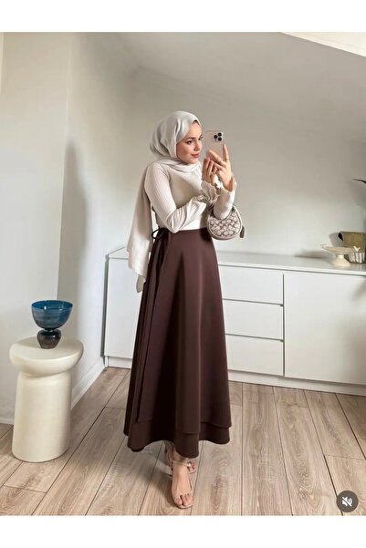 GÜLSEVEN Side Tie Zippered Scuba Skirt