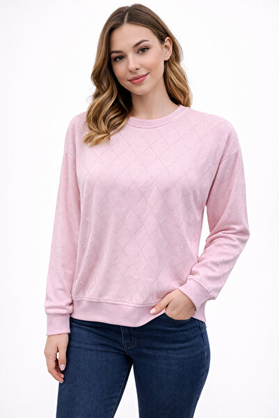 MİRA BUTİK Women's Powder Crew Neck Stone Sweatshirt Casual Comfortable Fit