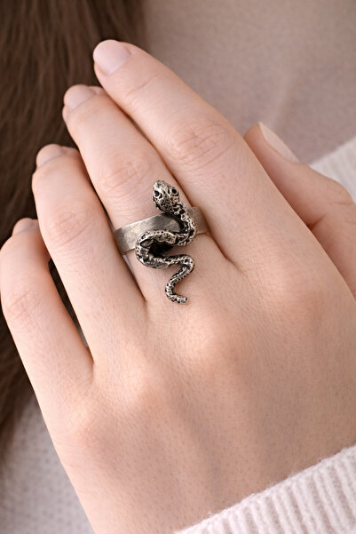 HER ŞEY NOTA www.herseynota.com Curved Snake Design Adjustable Ring – Silver ...