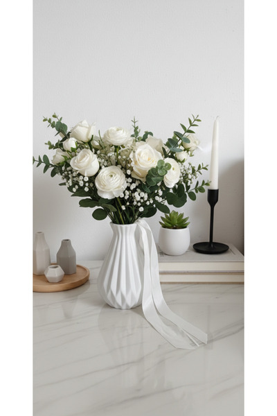 Velorahomee Διακοσμητικό βάζο με πρισματικό σχέδιο σε λευκό ματ χρώμα - Αξεσο...