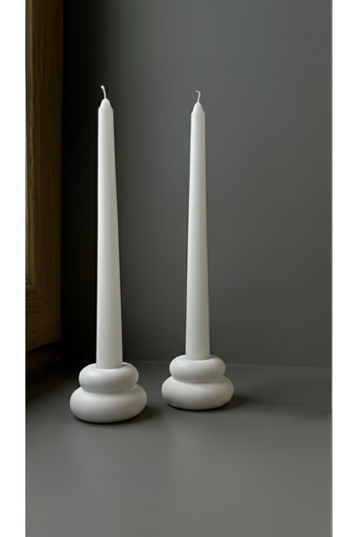 YASMELLA HOME Lüks Beyaz Şamdan Seti 2’li – Premium Taş Tozu Modern Dekoratif...