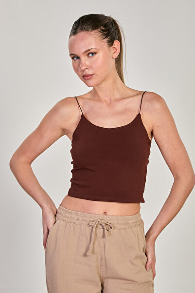 BARRELS AND OIL Women's Rope Strap Crop Tank Top - Bitter Brown