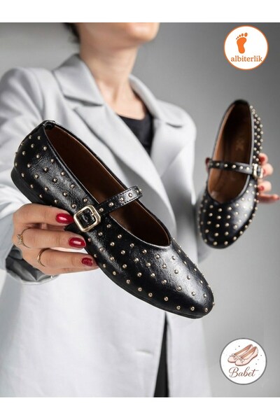 AlbiShoes Women's Ballerinas with Stone Detail and Buckle, Mary Jane, Anatomi...