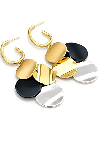 POEM JEWELLERY Altın Gümüş Kaplama Çok Renkli Disk Sallantılı Halka Küpe Pasl...