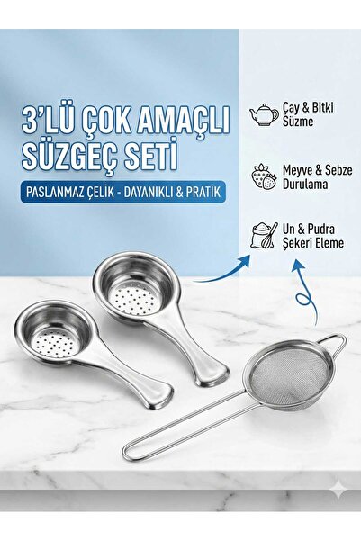 LOVYCO 3-Piece Stainless Steel Luxury Strainer Set - Tea, Herbal Tea, and Liq...