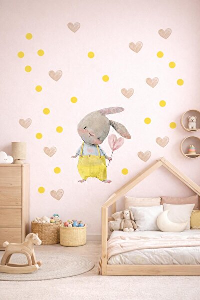 Sim Tasarım Cute Heart Rabbit Wall Sticker Set