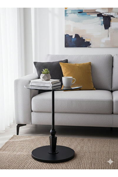 private house Modern side table with a smoked glass top and sturdy metal base