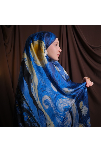 Mehru Scarfs Van Gogh - Starry Night 100% Silk Shawl 65*185cm'Art on Silk'