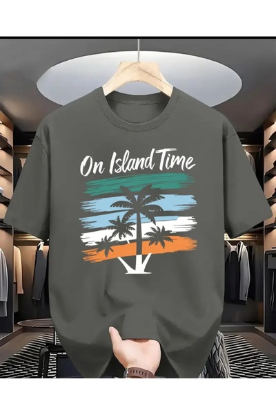 ORVIO Group T-Shirt, Tropical Print, Palm Tree, Summer Style,