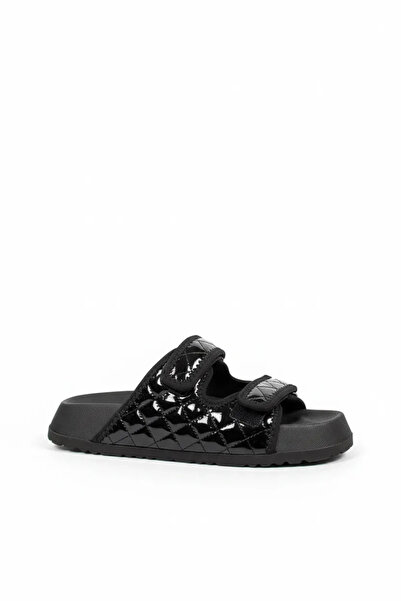 Sivarro Quilted Velcro Home and Outdoor Women's Slippers – Shiny Black