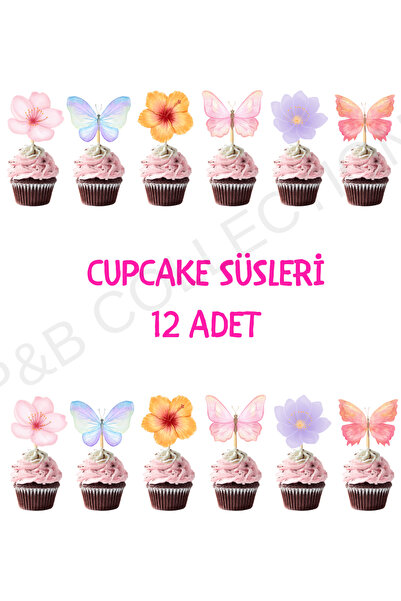 P&B COLLECTION WORKSHOP Çok Renkli Çiçek ve Kelebek Figürlü 12 li Kürdan Past...