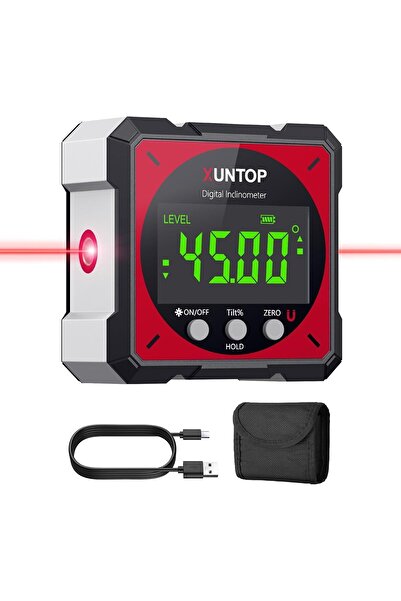 XUNTOP USB Charging Digital Level Box Angle Finder with Electronic Laser, 4-S...
