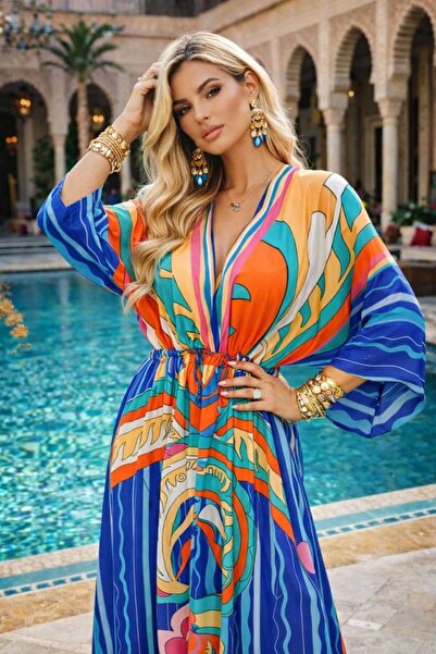 ANBLYs COLLECTION Patterned Kimono Half-Sleeved Dress Imported Jessika Fabric...