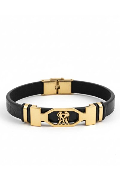 Handmade Premium Zodiac Bracelet Gemini, Textured Eco- Leather with Gold Deta...