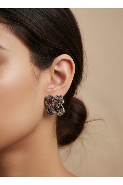 TMD AKSESUAR Vesta Rose Hematite Zircon Stone Antique Earrings
