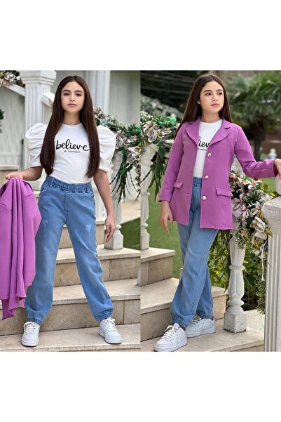 zavera for kids Set 3 piese pentru fete: Jachetă, pantaloni din denim și tric...