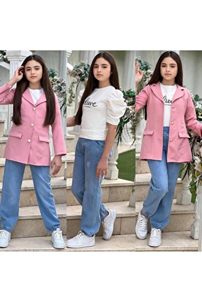 zavera for kids Set 3 piese pentru fete: Jachetă, pantaloni din denim și tric...