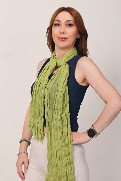 Mystic Shawl Luxury 100% Cotton Oil Green Wrinkled Shawl (65X175 cm)