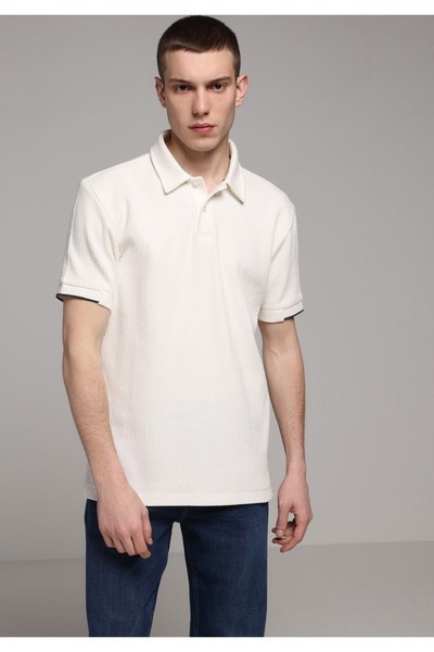 Colin's Мъжка бяла тениска с къс ръкав и поло яка, стандартна кройка