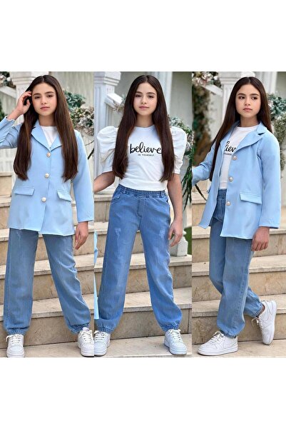 zavera for kids Set 3 piese pentru fete: Jachetă, pantaloni din denim și tric...