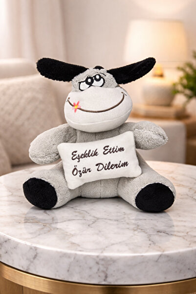 DEMİRSTORE Sevimli Eşeklik Ettim Özür Dilerim Peluş Eşek - Uyku Arkadaşı - Ya...