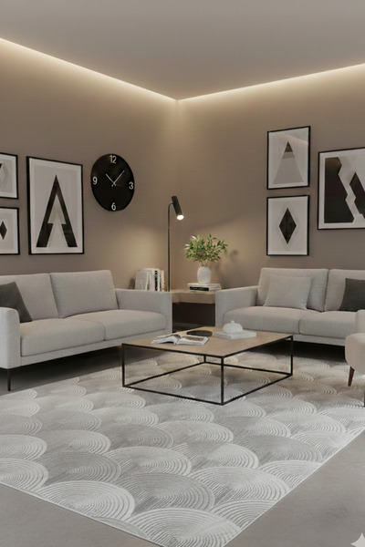 Babil Home Salon Halısı 6024 Gri Kaymaz Taban Yıkanabilir Leke Tutmaz Özel Ölçü Zarif Tasarım