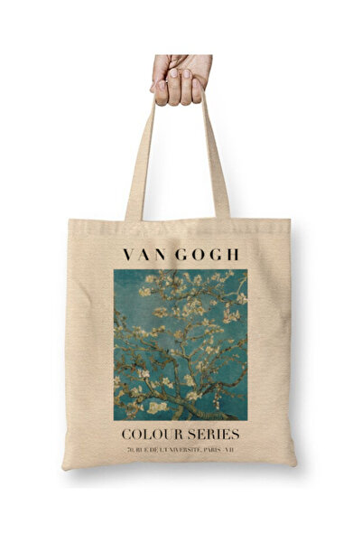 Toyaso Βαν Γκογκ Λευκή υφασμάτινη τσάντα με άνθη αμυγδάλου, τσάντα για ψώνια ...