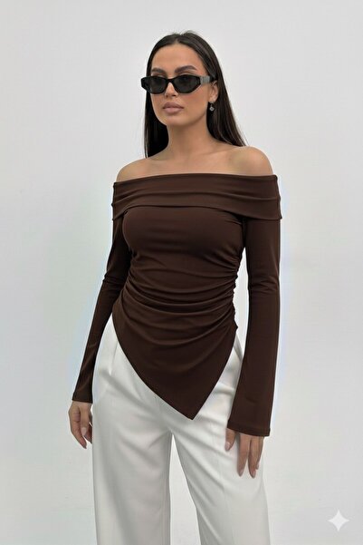 spirituel Women's Blouse Asymmetrical Slit Carmen Collar Off-The-Shoulder Fit...