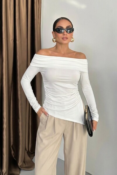 spirituel Women's Blouse Asymmetrical Slit Carmen Collar Off-The-Shoulder Fit...