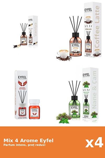 Eyfel Set 4 Mix Eyfel: 1x Cafea, 1x Pin Si Menta, 1x Red Dragon, 1x Vanilie