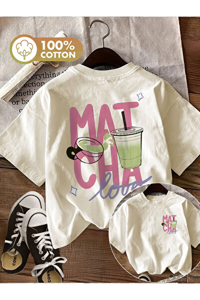 Sweet Cotton Matcha Printed Oversize Cotton Crew Neck T-Shirt