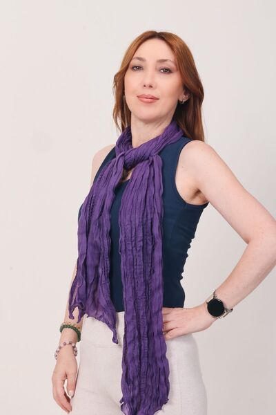 Mystic Shawl Luxury 100% Cotton Purple Wrinkled Shawl (65X175 cm)