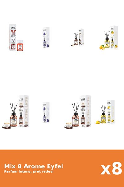 Eyfel Set 8 Mix Eyfel: 1x Ananas, 2x Cafea, 1x Lamaie, 1x Red Dragon, 1x Vani...