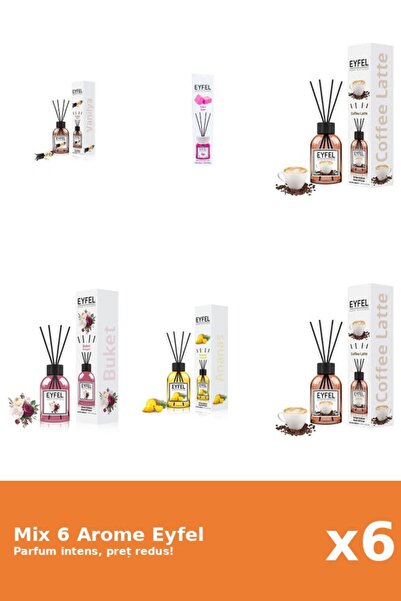 Eyfel Set 6 Mix Eyfel: 1x Ananas, 1x Bouquet, 1x Bubble Gum, 2x Cafea, 1x Van...