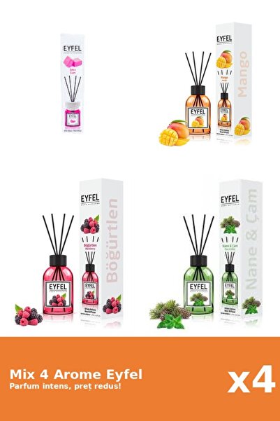 Eyfel Set 4 Mix Eyfel: 1x Bubble Gum, 1x Fructe De Padure, 1x Mango, 1x Pin S...
