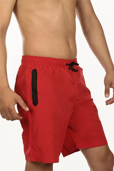 OBJE Men's Red Outer Two C Pocketed Swim Shorts