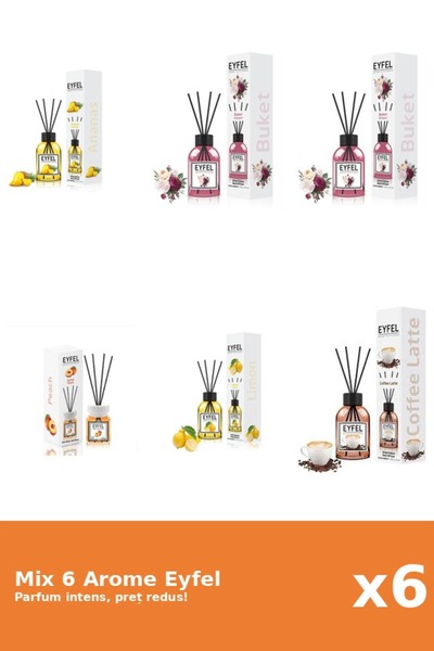 Eyfel Set 6 Mix Eyfel: 1x Ananas, 2x Bouquet, 1x Cafea, 1x Lamaie, 1x Piersica