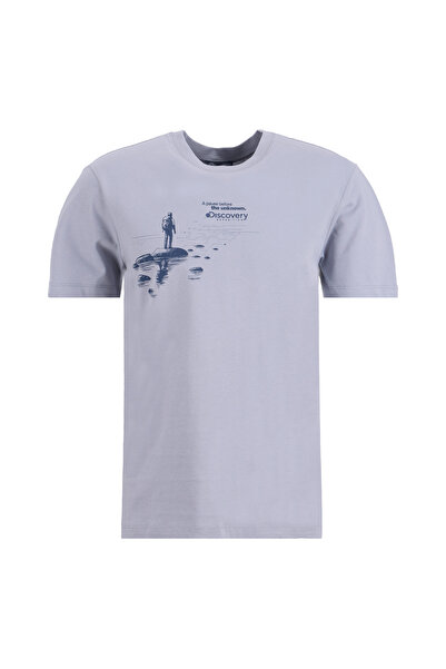 Discovery Expedition D6SM-TST3782 Gri Bisiklet Yaka Relaxed Baskılı Erkek T-S...