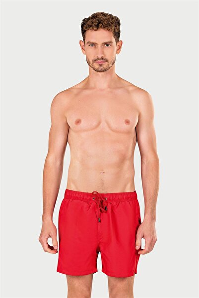 OBJE Men's Red Two C Pocketed Swim Shorts