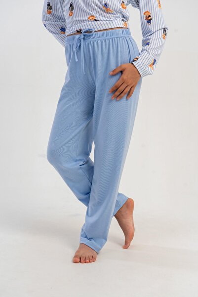 OBJE Girl's Blue Lycra Polyviscon Pajama Bottoms