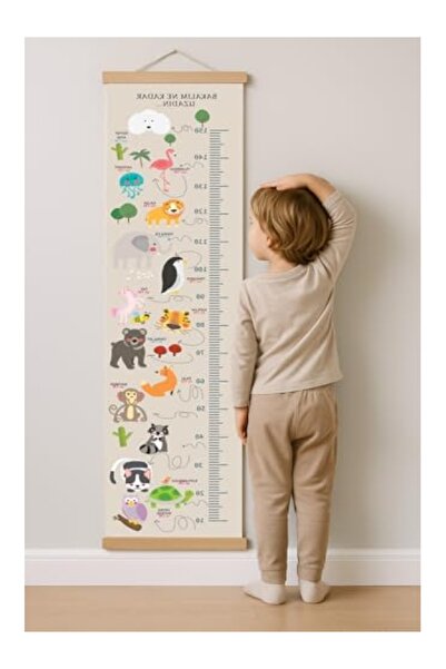 markentegra Ahşap Çıtalı Hayvanlı Kanvas Boy Ölçer Cetvel (10-150 cm)