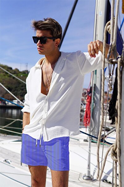 OBJE Men's Saks Blue Swim Shorts