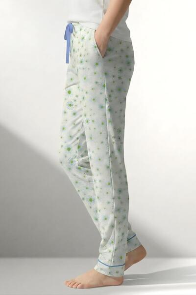 OBJE Women's Blue Daisy Pattern Lycra Polyviscon Pajama Bottoms