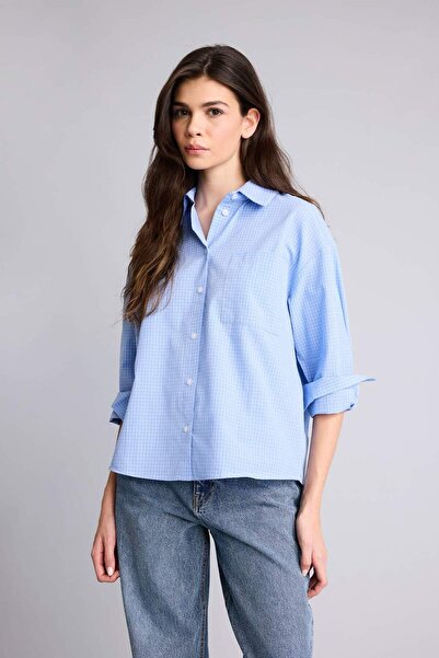 DeFacto Oversize Shirt Collar Slogan Printed Poplin Long Sleeve Shirt H1858Ax...