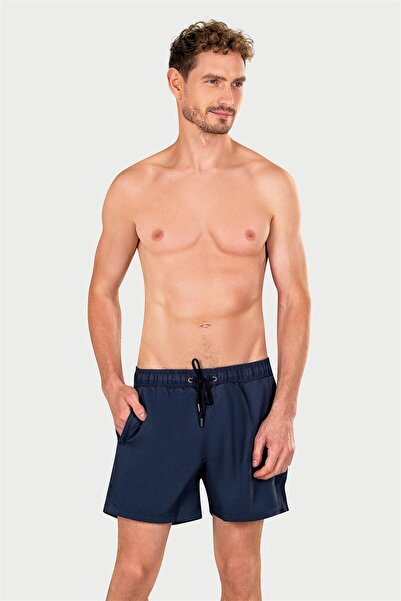 OBJE Men's Navy Blue Two C Pocketed Swim Shorts